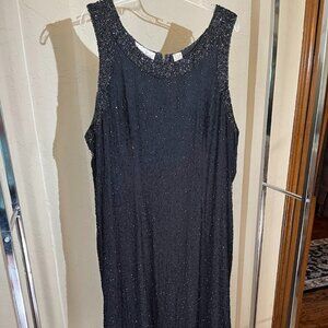 100% Silk Laurence Kazar Beaded Black Sheath Dress